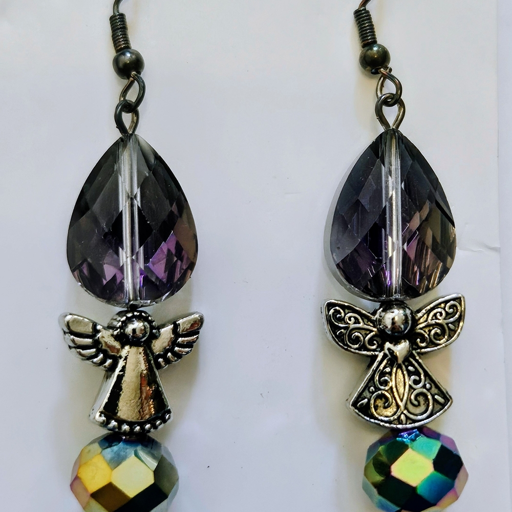 Elegant Silver and Multicolor Angel Earrings
